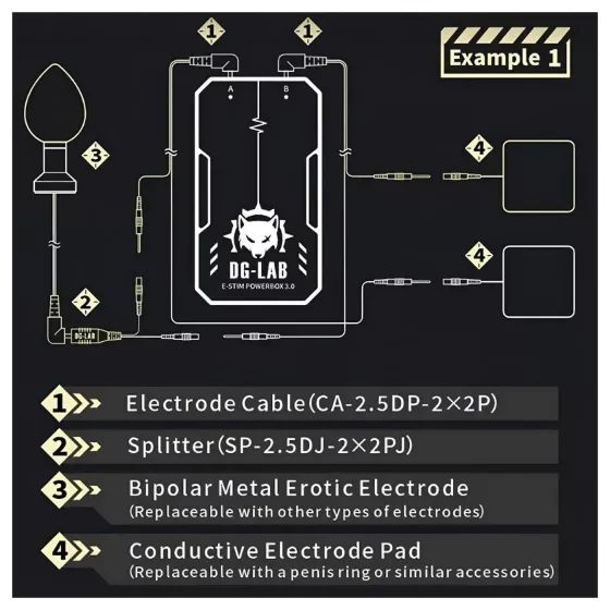 DG-LAB - elektróda elosztó 2,5 mm-es aljzatról 2 mm-esre (fekete)