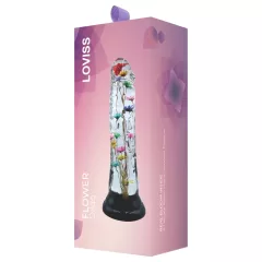  LOVISS Flower - virágmintás, hőtartó üveg dildó (átlátszó)