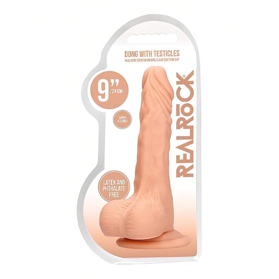 / RealRock Dong 9 - élethű, herés dildó (23cm) - natúr
