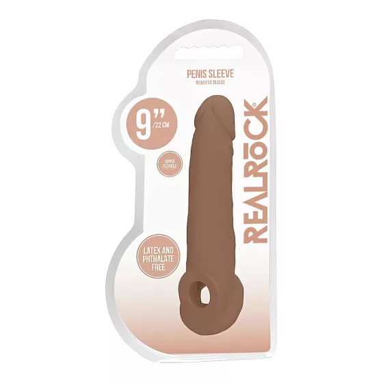 RealRock Penis Sleeve 9 - péniszköpeny (21,5 cm) - sötét natúr