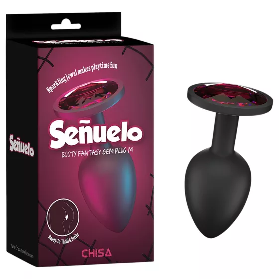 Senuelo Booty Fantasy - szilikon anál plug kristállyal (fekete) - M