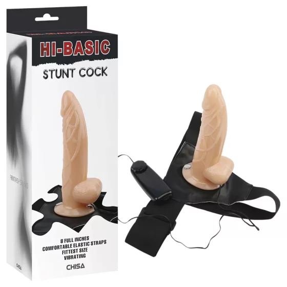 Hi-Basic Stunt Cock - vibrációs, üreges felcsatolható dildó (testszínű)