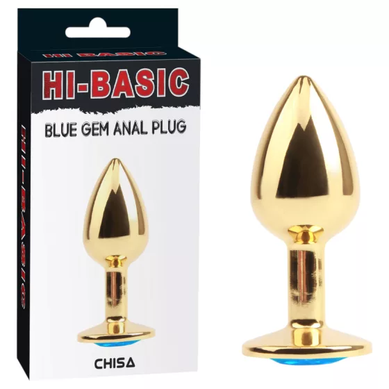 Hi-Basic Blue Gem - fém anál plug kék kristállyal (arany)