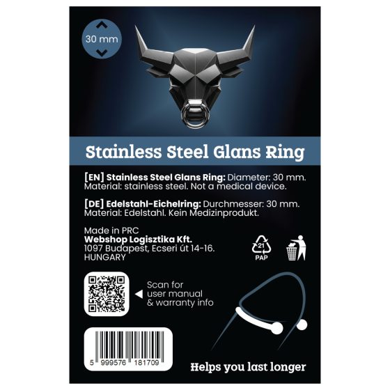 Rozsdamentes fém makkgyűrű - ejakuláció késleltetéshez (30mm)