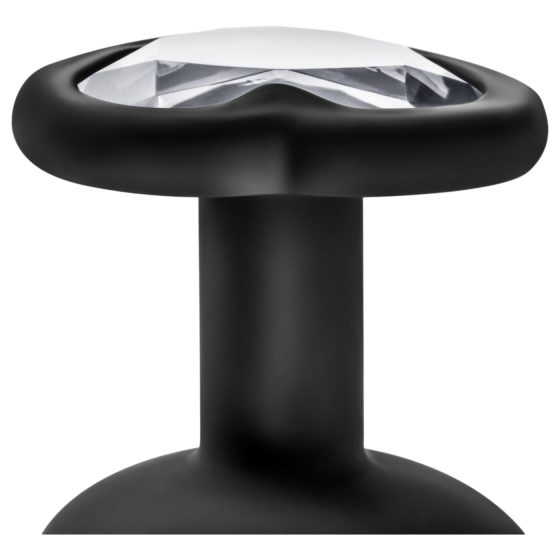 Temptasia S - ezüst köves, szíves anál plug (fekete) - kicsi