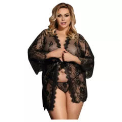 Subblime Queen Plus - fekete csipke köntös szett (XL-2XL)