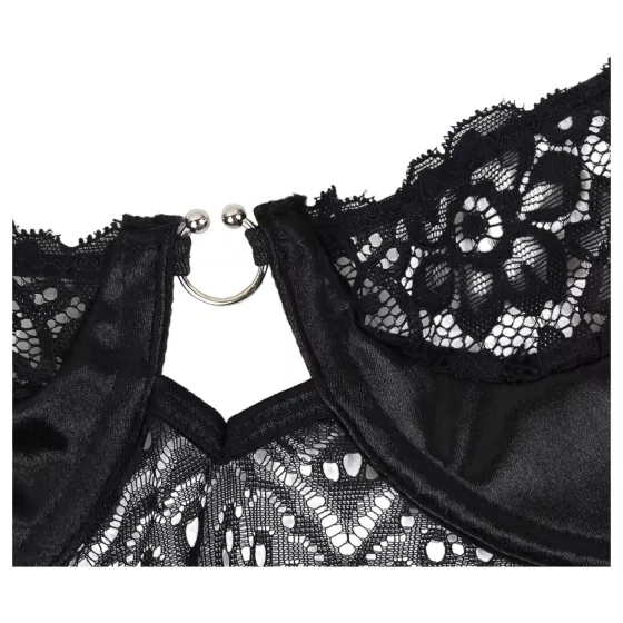 / Subblime - mintás body szatén övvel (fekete)