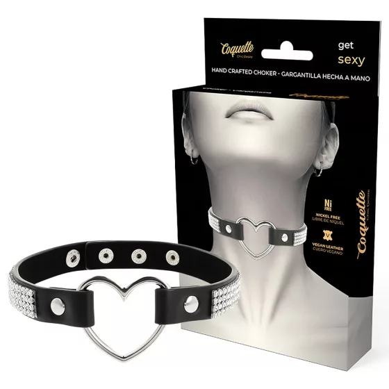Coquette - strasszos choker nyakpánt szív medállal (fekete)