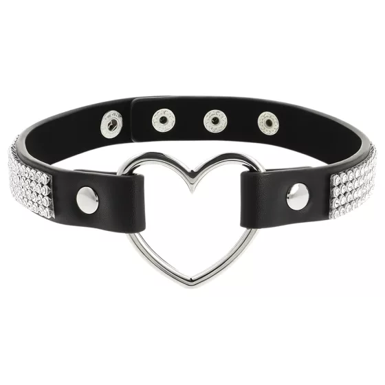 Coquette - strasszos choker nyakpánt szív medállal (fekete)