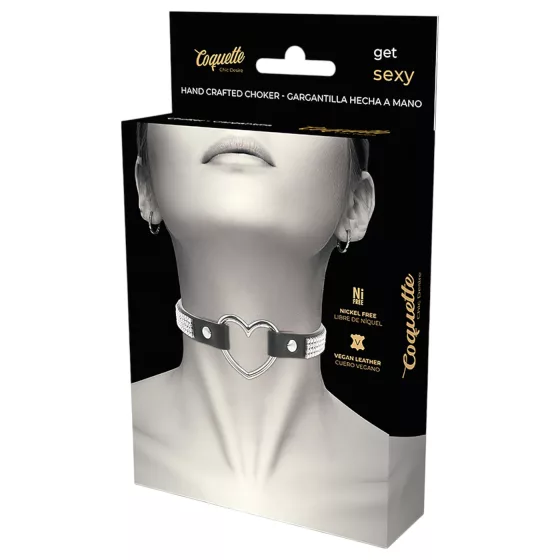 Coquette - strasszos choker nyakpánt szív medállal (fekete)