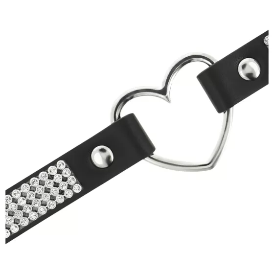 Coquette - strasszos choker nyakpánt szív medállal (fekete)