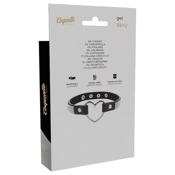 Coquette - strasszos choker nyakpánt szív medállal (fekete)