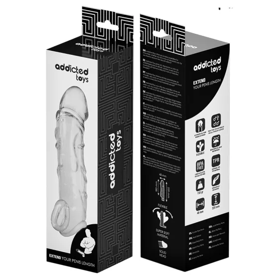 Addicted Toys - péniszköpeny heregyűrűvel - 27 cm (áttetsző)