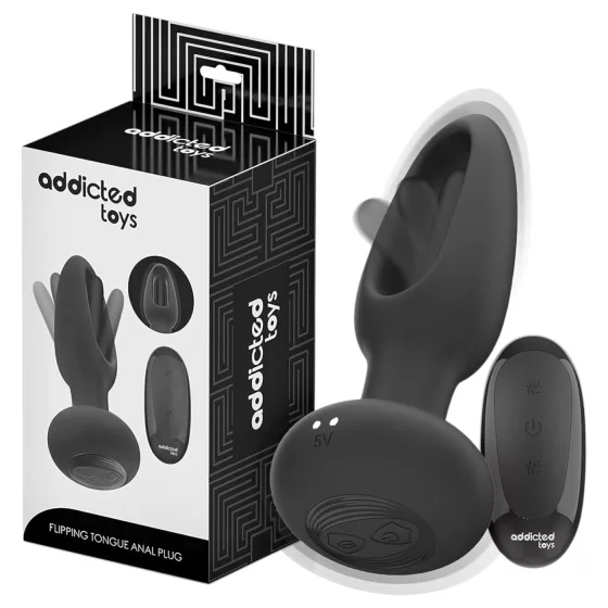 Addicted Toys - mozgó nyelves anál vibrátor férfiaknak (fekete)