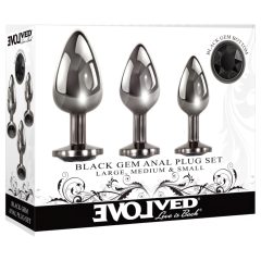   Evolved Black Gem - fém anál plug szett, fekete kővel (ezüst)