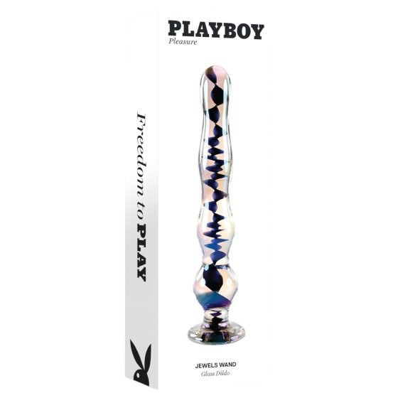 / Playboy Jewels - hullámos üveg dildó (átlátszó)