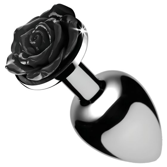 Booty Sparks Black Rose - alumínium anál plug (ezüst-fekete)