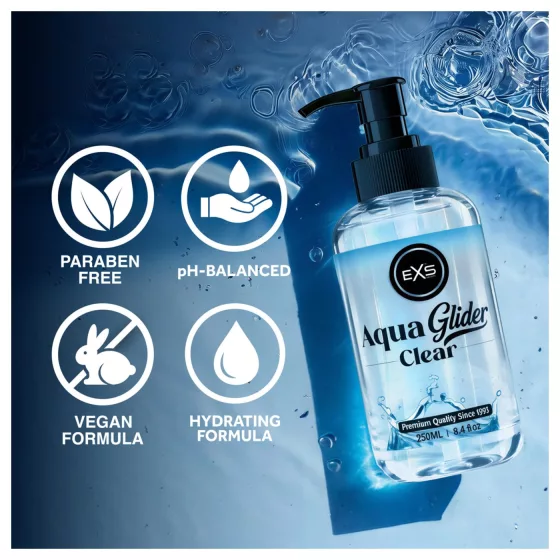 EXS AquaGlider Clear - átlátszó vízbázisú síkosító pumpás flakonban (250ml)