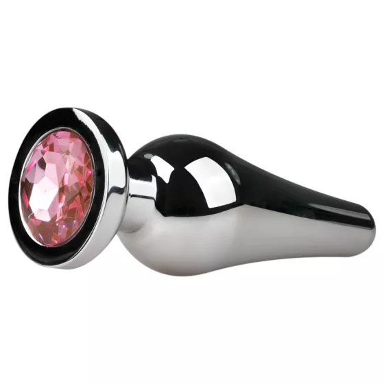 Easytoys Metal No.11 - pink köves kúp anál plug - ezüst (3,5cm)