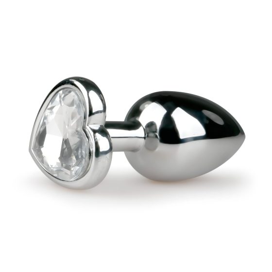 Easytoys Metal No.2 - anál plug szíves kővel (ezüst-fehér)