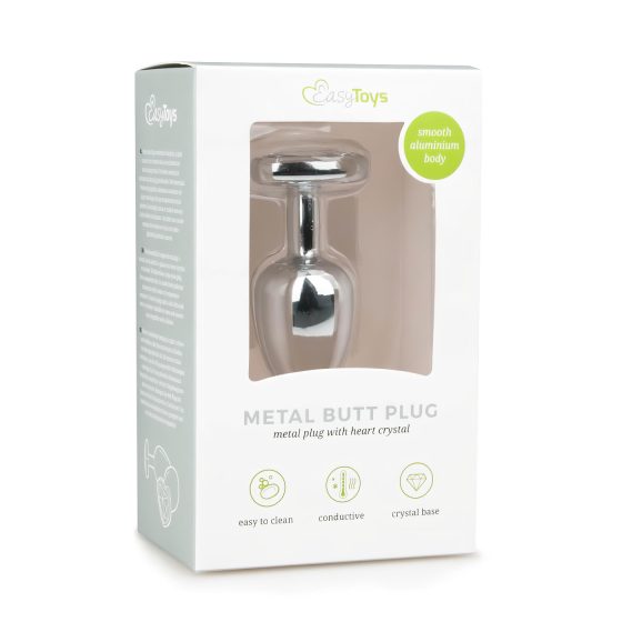 Easytoys Metal No.2 - anál plug szíves kővel (ezüst-fehér)