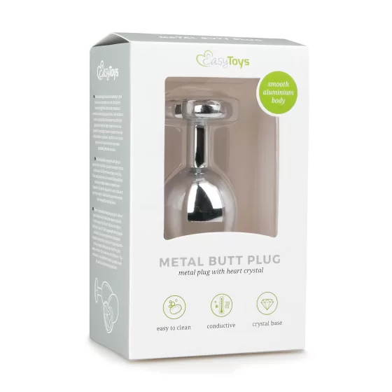 EasyToys Metal No.7 - szíves anál plug fehér kővel (ezüst)