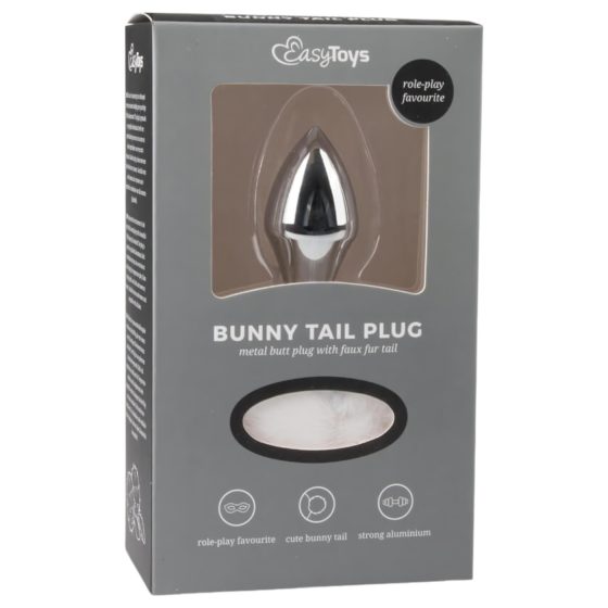 Easytoys Bunny NO1 - fém anál plug nyuszifarokkal (ezüst-fehér)
