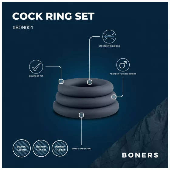 Boners - péniszgyűrű szett - 3db (szürke)