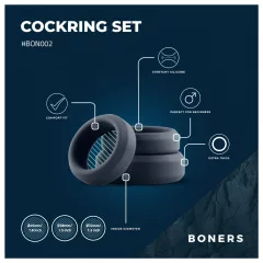 Boners - szilikon péniszgyűrű szett - 3db (szürke)