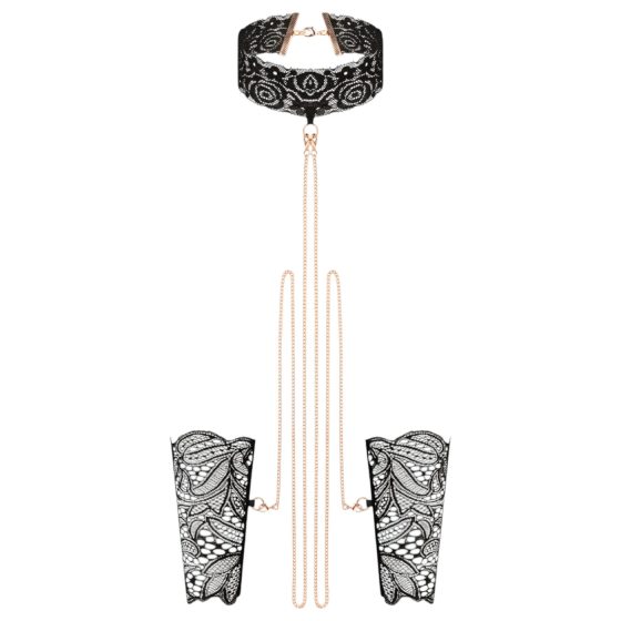 Rosy Gold - nyakörv és csukló bilincs (fekete)