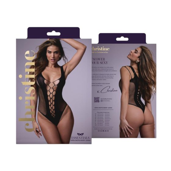 Christine - mélyen dekoltált necc body - (fekete) - XS-XL