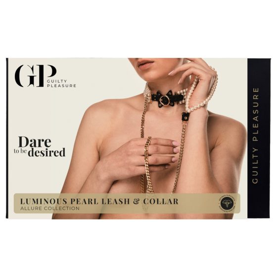 Allure - gyöngyös nyakörv pórázzal (fekete)