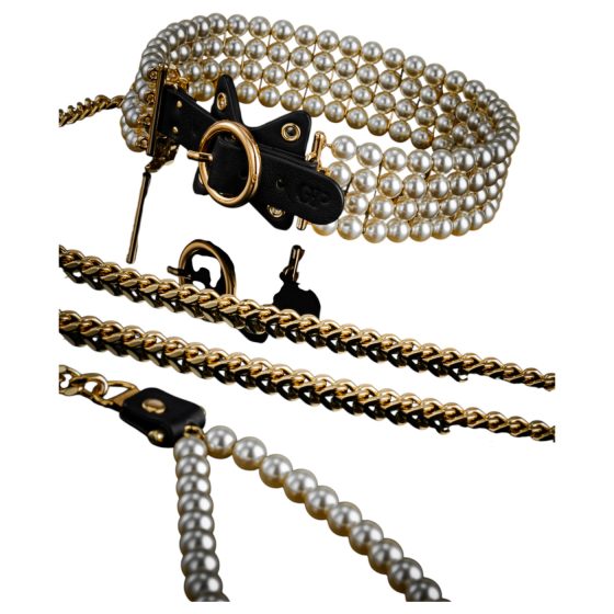 Allure - gyöngyös nyakörv pórázzal (fekete)