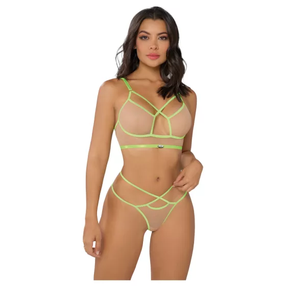Zôf Rosie - neon pántos melltartó és tanga szett (testszínű/zöld)
