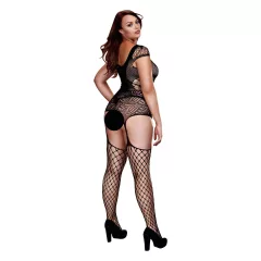   BACI Plus Size - fűzős rövidujjú necc fehérnemű szett, fekete (XL-XXL)