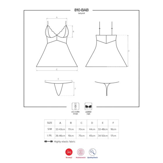 Obsessive 810-BAB-2 - csipke babydoll és tanga (fehér)