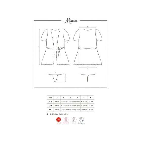 / Obsessive Miamor Robe - csipkés ujjú köntös és tanga (fekete)