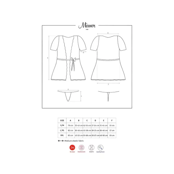 / Obsessive Miamor Robe - csipkés ujjú köntös és tanga (fekete)