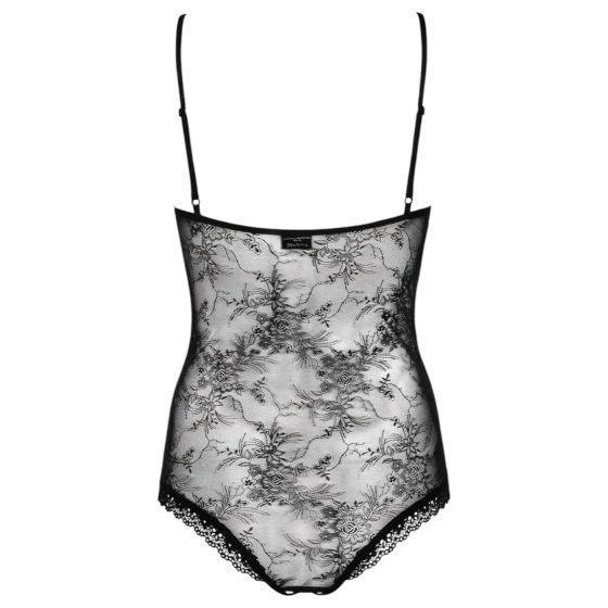 / Obsessive Slevika - elöl fűzős, nyitott csipke body (fekete)