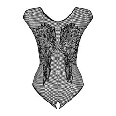   Obsessive B112 - angyal szárnyas, necc nyitott body (fekete)