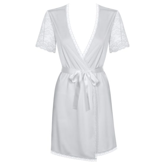 / Obsessive Miamor Robe - csipkés ujjú köntös tangával (fehér)