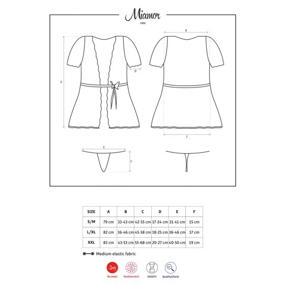 / Obsessive Miamor Robe - csipkés ujjú köntös tangával (fehér)