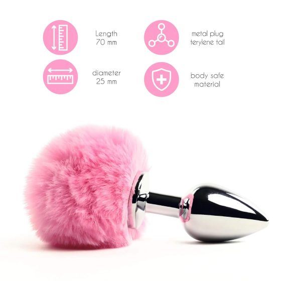 / FEELZTOYS - fém anál plug nyuszifarokkal (ezüst-pink)