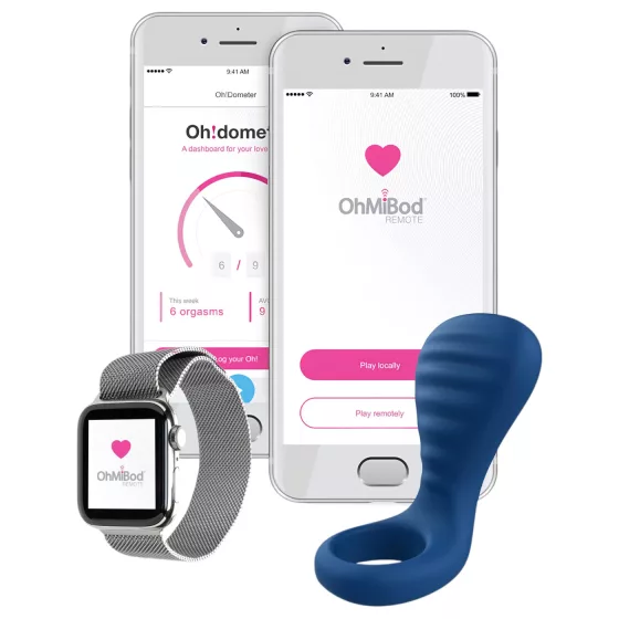 / OHMIBOD Bluemotion Nex 3 - okos, vibrációs péniszgyűrű (kék)